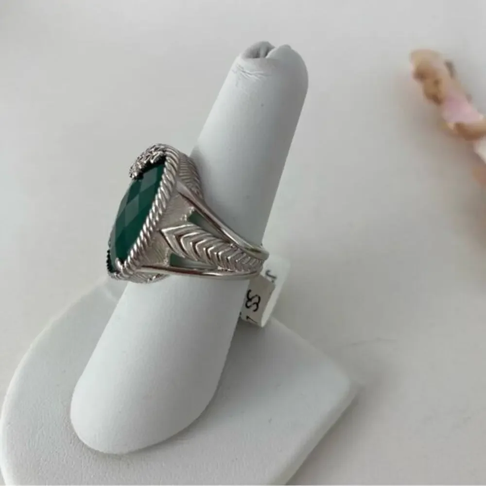 JMH Jewellery Sterling Silver Green Onyx Cegar Ring Shamrock Ireland Made Sz 5 7